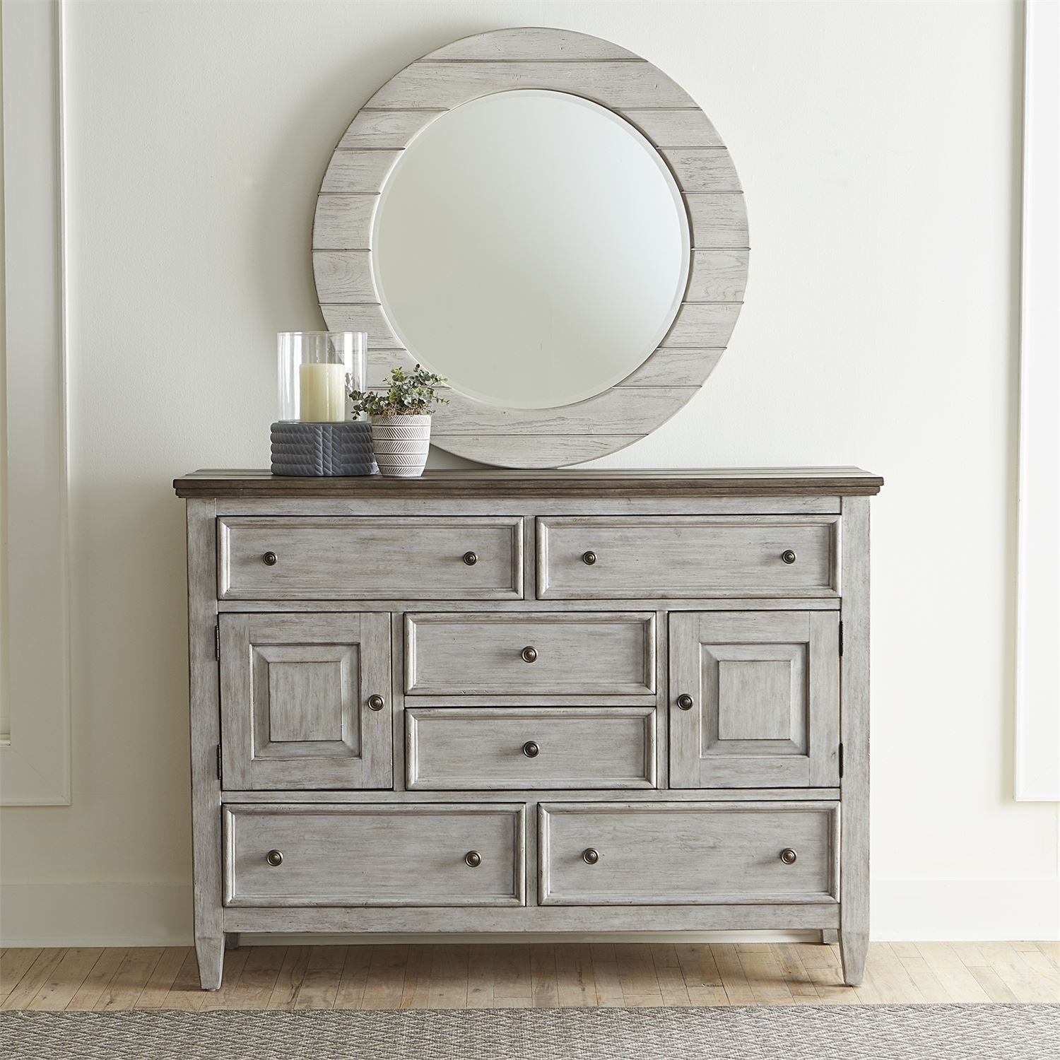 Liberty Furniture Heartland Transitional TwoToned Dresser and Mirror